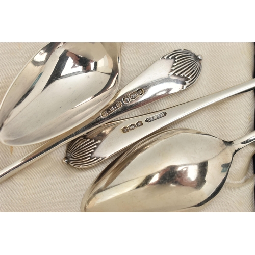 126 - A CASED SET OF SIX SILVER TEASPOONS AND A SUGAR BOWL, teaspoons hallmarked 'Herbert M Slater' Sheffi... 