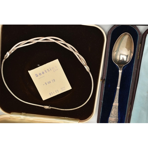 128 - ASSORTED SILVER AND WHITE METAL JEWELLERY AND ITEMS, to include a silver round hinged cover box, eng... 