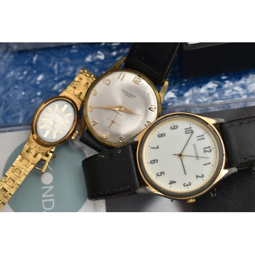 129 - A SELECTION OF LADIES AND GENTS WRISTWATCHES, to include a gents manual wind 'Lanco' stainless steel... 