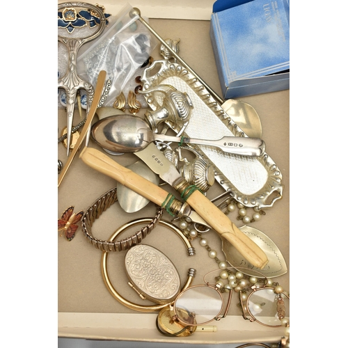 133 - A BOX OF ASSORTED ITEMS, to include a selection of costume jewellery, spectacles, two cased sets of ... 