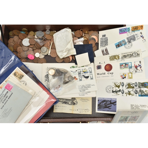 144 - A REMPLOY LARGE BRIEFCASE WITH MIXED COINAGE, to include a small parcel of mixed silver coins, and a... 