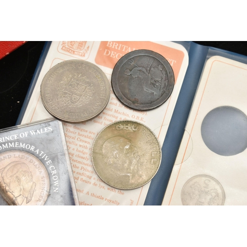 145 - A BOX LID AND EMPTY COIN CASE, to include a 1986 BU coin set, a 1949 Royal Life Saving award to a Br... 