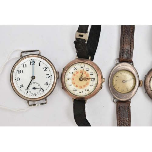 63 - ASSORTED WRISTWATCHES, all require some attention, five in total, four with silver cases with London... 