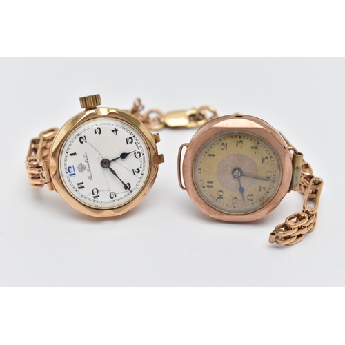 74 - TWO LADIES 9CT GOLD WATCHES, the first a manual wind watch, round white Arabic numeral dial, signed ... 