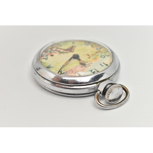 76 - A 'SMITHS RANGER' OPEN FACE POCKET WATCH, manual wind, painted dial with horses on a range, Arabic n... 