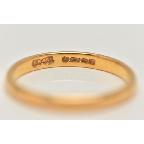 81 - A 22CT GOLD POLISHED BAND RING, hallmarked 22ct Birmingham, ring size O, approximate gross weight 2.... 