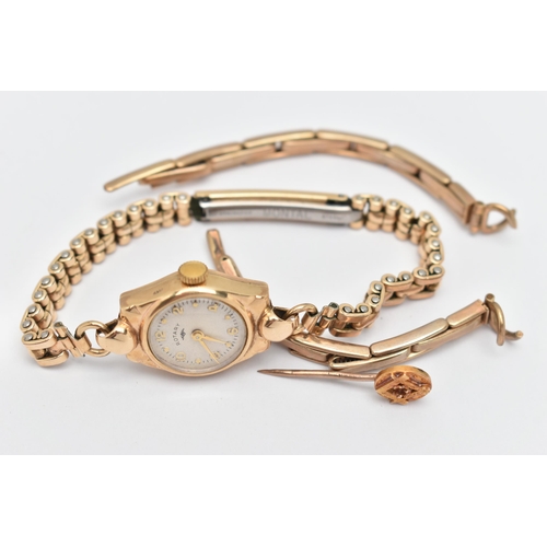 83 - A LADIES 9CT GOLD CASED WRISTWATCH AND A WATCH BRACELET, a manual wind 'Rotary' wristwatch, round cr... 