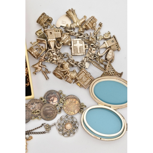 90 - AN ASSORTMENT OF JEWELLERY, to include a silver locket, hallmarked Birmingham, approximate gross wei... 