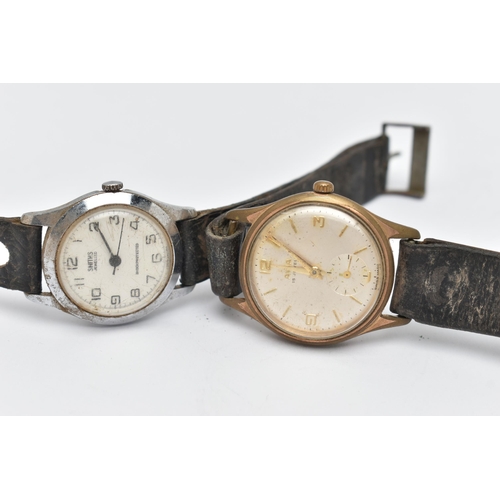 96 - TWO GENTS WRISTWATCHES, the first a manual wind 'Smiths Jewelled' watch, round white dial, Arabic nu... 