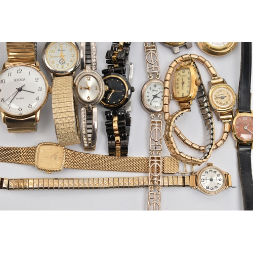 151 - A BAG OF ASSORTED LADIES AND GENTS WRISTWATCHES, to include a gents gold plated AF 'Sekonda 19 jewel... 