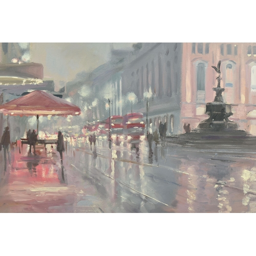 304 - CHARLES ROWBOTHAM (BRITISH CONTEMPORARY) 'PICADILLY LIGHTS', a modern impressionist style London cit... 