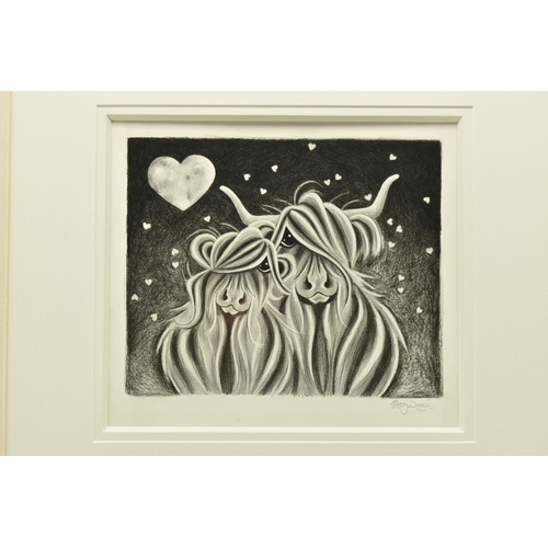 305 - JENNIFER HOGWOOD (BRITISH 1980) 'LOVE UDDER THE MOO-N LIGHT', a monochrome sketch depicting a Bull a... 