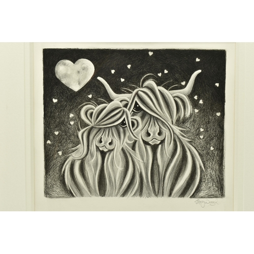 305 - JENNIFER HOGWOOD (BRITISH 1980) 'LOVE UDDER THE MOO-N LIGHT', a monochrome sketch depicting a Bull a... 