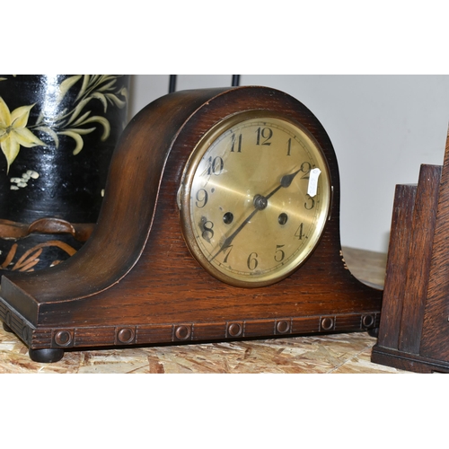 333 - A GROUP OF THREE ART DECO WOODEN CASED MANTEL CLOCKS, comprising a square stepped clock mechanism ma... 