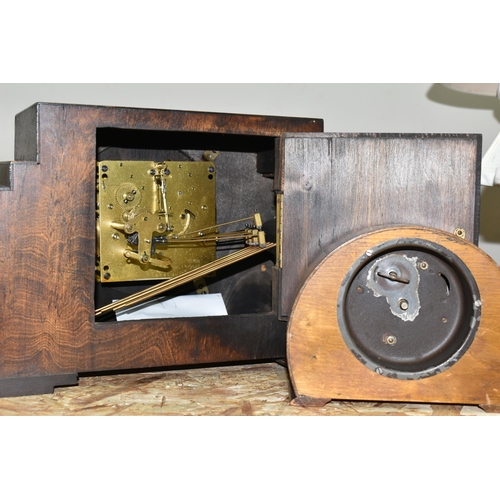 333 - A GROUP OF THREE ART DECO WOODEN CASED MANTEL CLOCKS, comprising a square stepped clock mechanism ma... 