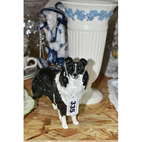 335 - A GROUP OF CERAMICS AND GLASSWARES, comprising a Beswick 'Sheep Dog' 1792, a large Portmeirion 'Oran... 