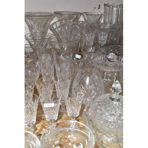 337 - A LARGE QUANTITY OF CUT CRYSTAL AND GLASSWARE, comprising a  Waterford Crystal miniature mantel cloc... 