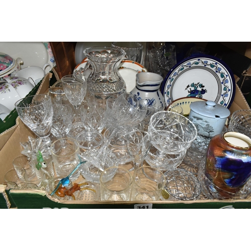 341 - THREE BOXES OF CERAMICS AND GLASSWARE, to include nine cut glass grapefruit dishes, Doulton Crystal ... 