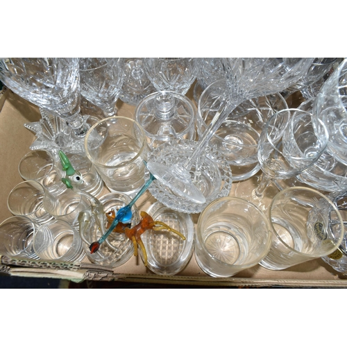 341 - THREE BOXES OF CERAMICS AND GLASSWARE, to include nine cut glass grapefruit dishes, Doulton Crystal ... 