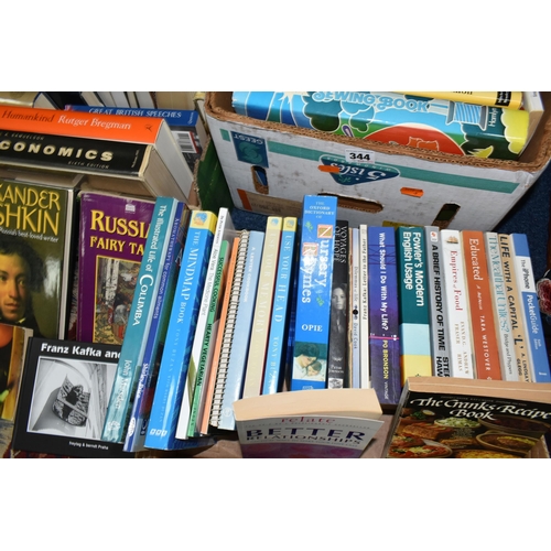 344 - FIVE BOXES OF BOOKS, approximately one hundred European history, literature and novels, paperbacks a... 