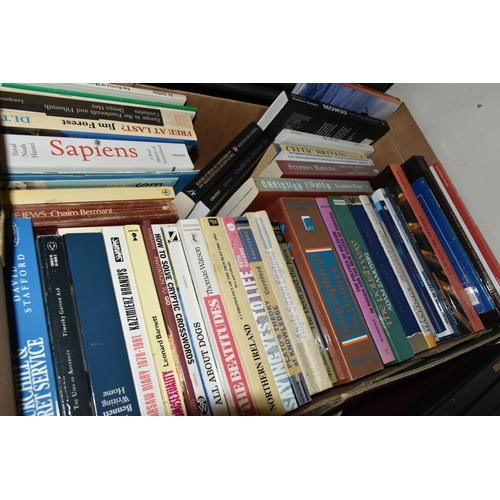 344 - FIVE BOXES OF BOOKS, approximately one hundred European history, literature and novels, paperbacks a... 