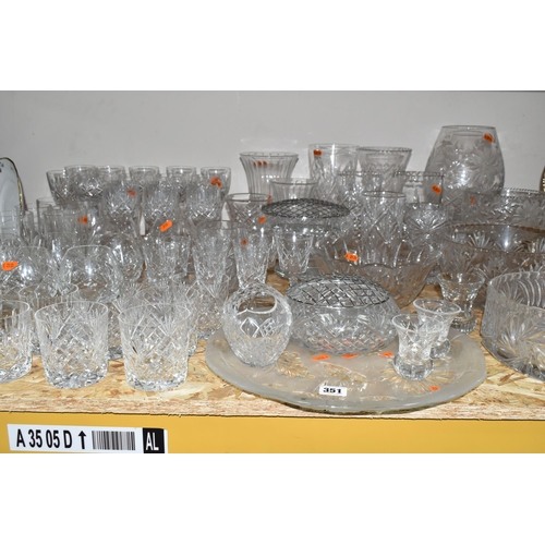 351 - A QUANTITY OF CUT CRYSTAL AND OTHER GLASSWARE, to include seven sets or part sets of drinking glasse... 