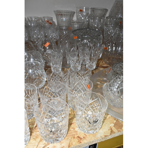 351 - A QUANTITY OF CUT CRYSTAL AND OTHER GLASSWARE, to include seven sets or part sets of drinking glasse... 