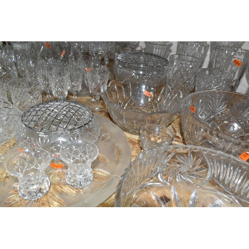 351 - A QUANTITY OF CUT CRYSTAL AND OTHER GLASSWARE, to include seven sets or part sets of drinking glasse... 