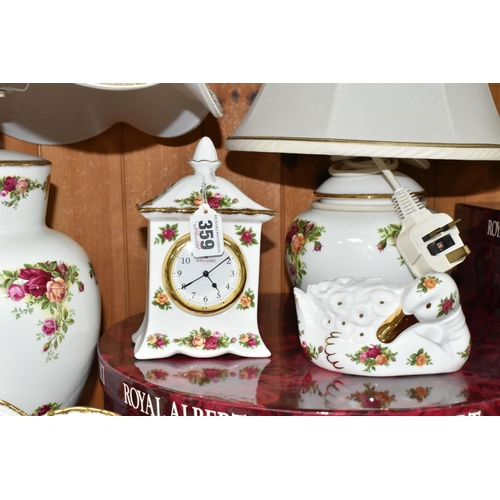 359 - A GROUP OF ROYAL ALBERT 'OLD COUNTRY ROSES' GIFTWARE, comprising a mantel clock, height 17cm, two ta... 