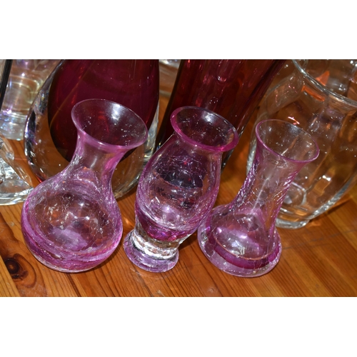 361 - A GROUP OF GLASSWARE, comprising a vintage Nachtmann Crystal candlestick, height 20cm, a red Murano ... 