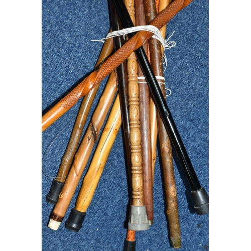 364 - A COLLECTION OF WALKING STICKS, comprising eleven sticks, a resin 'Beethoven' topped stick, an Orien... 