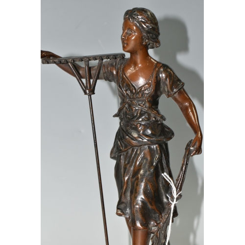 377 - TWO FRENCH BRONZED SPELTER FIGURES, comprising La Premiere Cueillée and La Glaneuse, height of talle... 