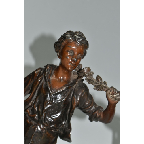 377 - TWO FRENCH BRONZED SPELTER FIGURES, comprising La Premiere Cueillée and La Glaneuse, height of talle... 