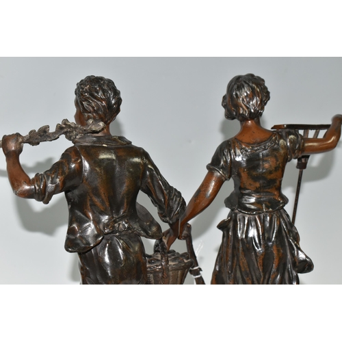 377 - TWO FRENCH BRONZED SPELTER FIGURES, comprising La Premiere Cueillée and La Glaneuse, height of talle... 