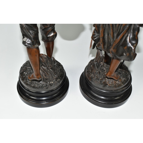 377 - TWO FRENCH BRONZED SPELTER FIGURES, comprising La Premiere Cueillée and La Glaneuse, height of talle... 