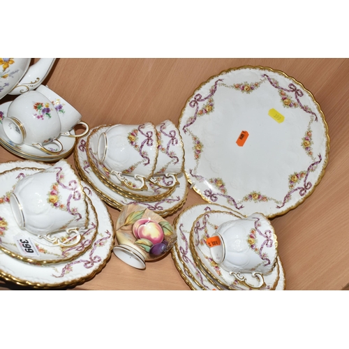 399 - A GROUP OF TEA WARE, comprising a sixteen piece Aynsley part tea set printed and tinted with garland... 