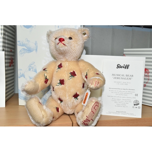 401 - A BOXED STEIFF LIMITED EDITION 'JERUSALEM' MUSICAL BEAR, with blond mohair and cotton 'fur' embroide... 