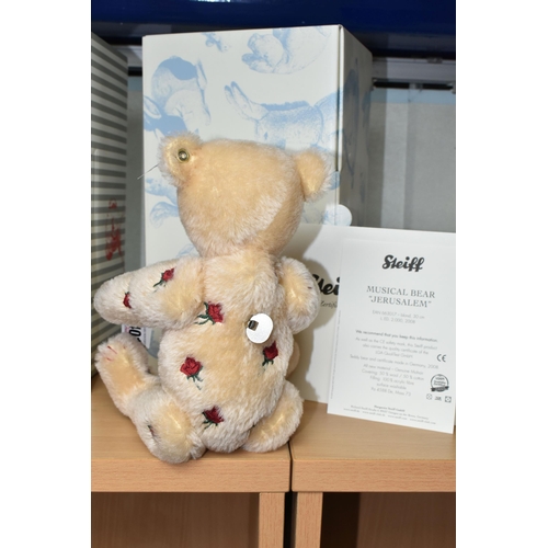 401 - A BOXED STEIFF LIMITED EDITION 'JERUSALEM' MUSICAL BEAR, with blond mohair and cotton 'fur' embroide... 