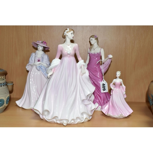 409 - FOUR COALPORT FIGURINES, comprising Love Always, a limited edition 214/7500 (chip to flower in hair)... 