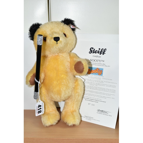 418 - A BOXED STEIFF LIMITED EDITION 'SOOTY' TEDDY BEAR, jointed with black and yellow mohair and cotton '... 