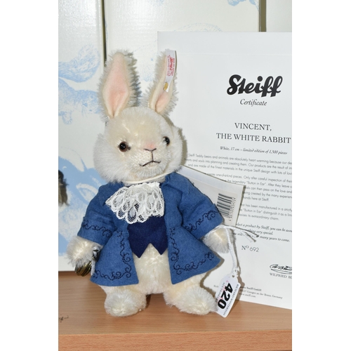 420 - A BOXED STEIFF LIMITED EDITION 'VINCENT, THE WHITE RABBIT', with white mohair and cotton 'fur', wear... 