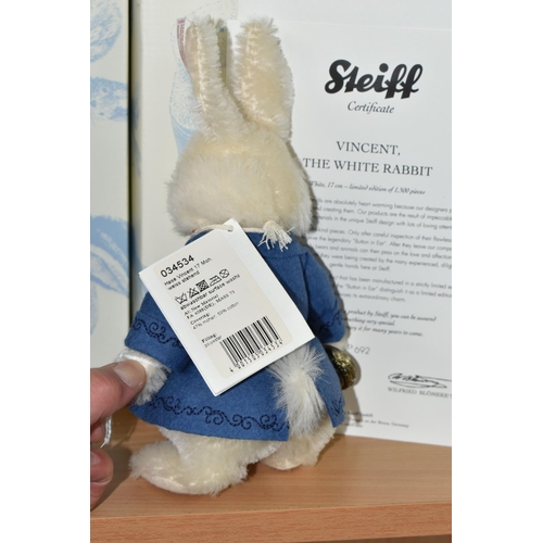 420 - A BOXED STEIFF LIMITED EDITION 'VINCENT, THE WHITE RABBIT', with white mohair and cotton 'fur', wear... 