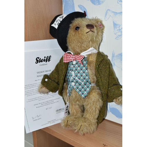 421 - A BOXED STEIFF LIMITED EDITION 'TEDDY BEAR MAD HATTER', jointed with beige mohair and cotton 'fur', ... 