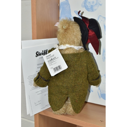 421 - A BOXED STEIFF LIMITED EDITION 'TEDDY BEAR MAD HATTER', jointed with beige mohair and cotton 'fur', ... 