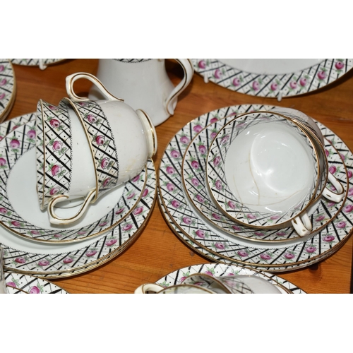 440 - A ROYAL ALBERT 4313 PATTERN SANDWICH SET, decorated with a transfer print of pink rose and black tre... 