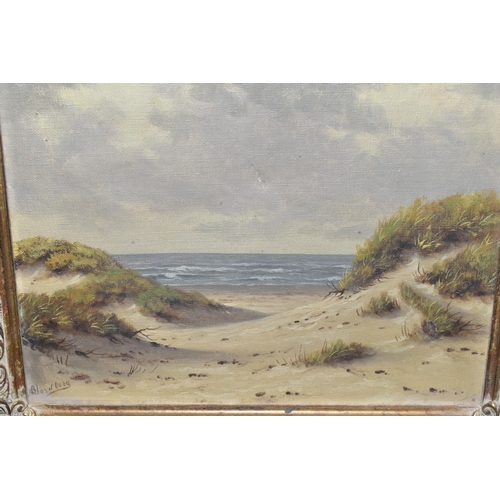 462 - A.H. NORDBERG (1899-1969) Sand dunes and seascape, oil on canvas, signed lower left, 22.5cm x 29cm, ... 