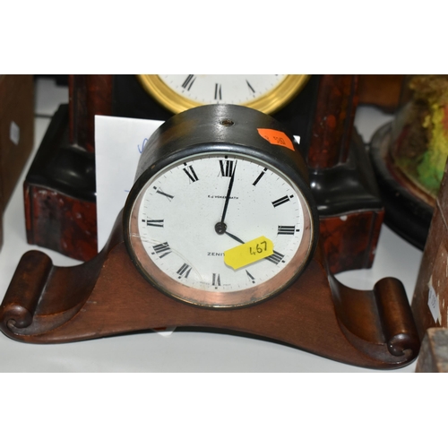 467 - TWO MANTEL CLOCKS, comprising a Victorian black slate and red marble mantel clock made in Newcastle,... 