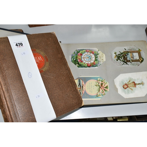 470 - TWO POSTCARD ALBUMS containing approximately 392 early 20th century Postcards subjects include senti... 