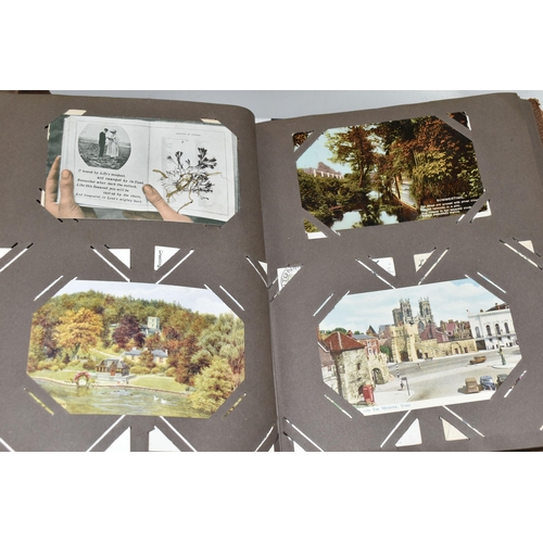 470 - TWO POSTCARD ALBUMS containing approximately 392 early 20th century Postcards subjects include senti... 