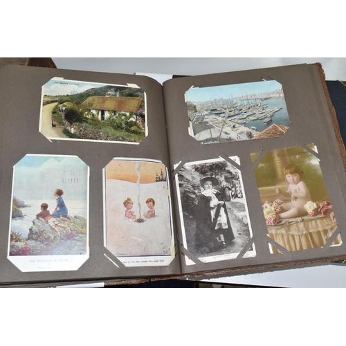 470 - TWO POSTCARD ALBUMS containing approximately 392 early 20th century Postcards subjects include senti... 